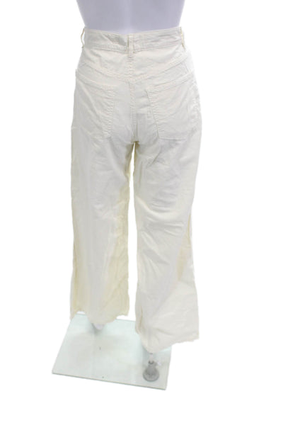 Zara Women Cropped White Pants Cotton Blend Button Closure Size 2