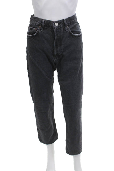 Agolde Unisex Cropped Straight High Rise Jeans Dark Gray Organic Cotton Size 25