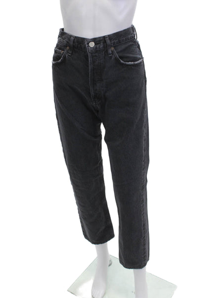 Agolde Unisex Cropped Straight High Rise Jeans Dark Gray Organic Cotton Size 25