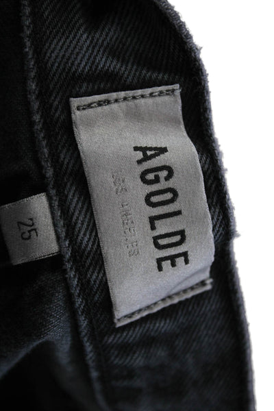 Agolde Unisex Cropped Straight High Rise Jeans Dark Gray Organic Cotton Size 25