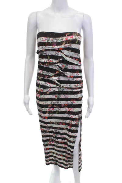 Nicole Miller Womens Bodycon Maxi Dress Sleeveless Black Floral Striped Size PP