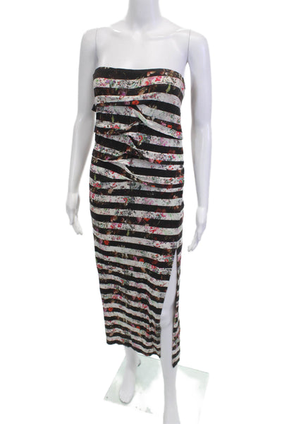 Nicole Miller Womens Bodycon Maxi Dress Sleeveless Black Floral Striped Size PP