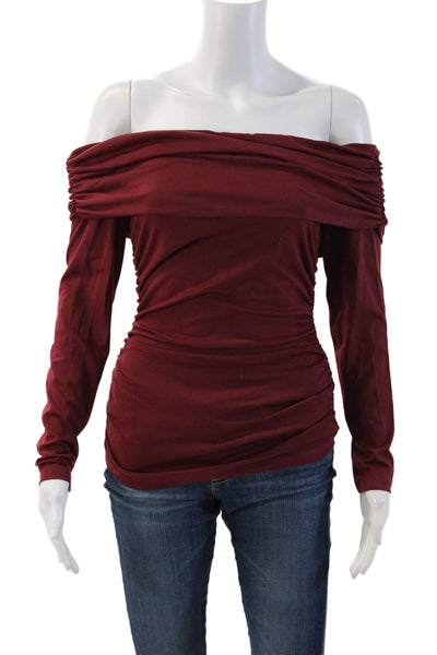 Susana Monaco Women Red Long Sleeve Blouse Nylon Spandex Size M