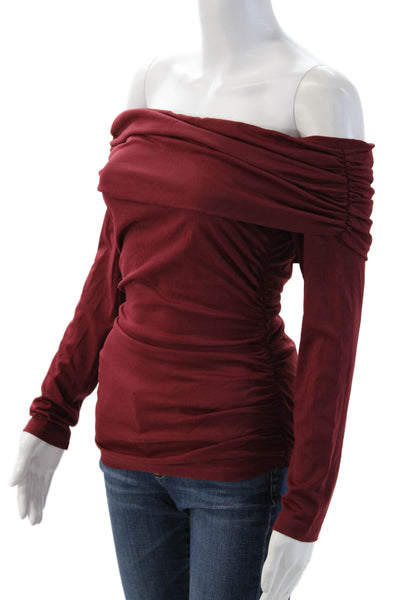 Susana Monaco Women Red Long Sleeve Blouse Nylon Spandex Size M