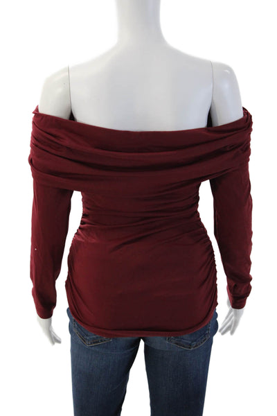 Susana Monaco Women Red Long Sleeve Blouse Nylon Spandex Size M