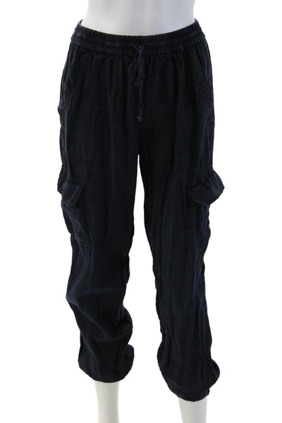 Magaschoni Unisex Cargo Jogger Pants Dark Blue 100% Linen Drawstring Size M