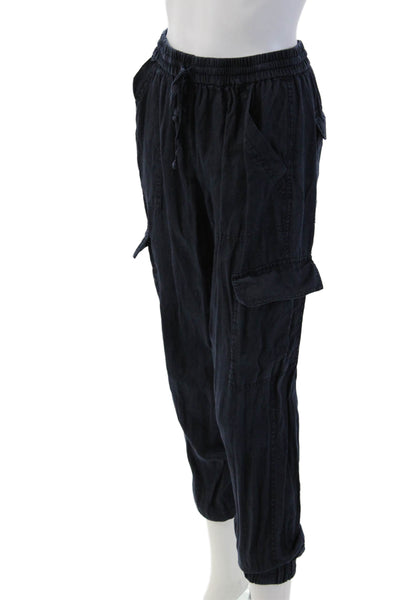 Magaschoni Unisex Cargo Jogger Pants Dark Blue 100% Linen Drawstring Size M