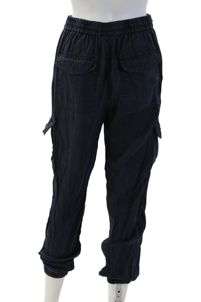 Magaschoni Unisex Cargo Jogger Pants Dark Blue 100% Linen Drawstring Size M