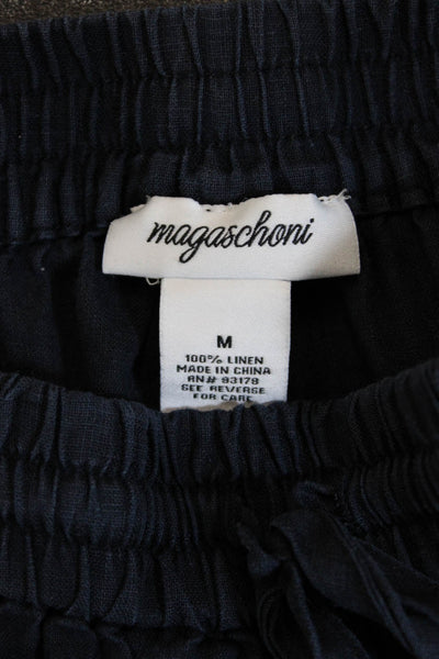 Magaschoni Unisex Cargo Jogger Pants Dark Blue 100% Linen Drawstring Size M