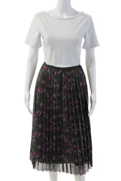 Kenzo Women Green Floral Pleated Knee Length Skirt Size 42