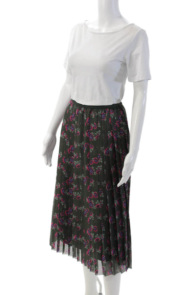 Kenzo Women Green Floral Pleated Knee Length Skirt Size 42