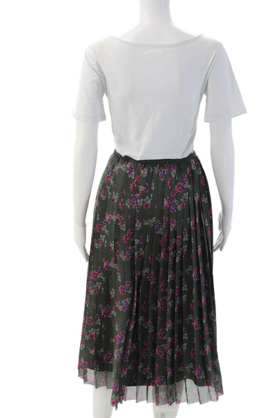 Kenzo Women Green Floral Pleated Knee Length Skirt Size 42