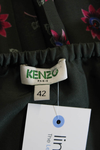 Kenzo Women Green Floral Pleated Knee Length Skirt Size 42