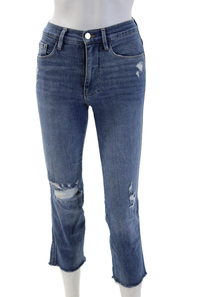 Frame Women Cropped Straight Jeans Blue Mid Rise Button Size 24