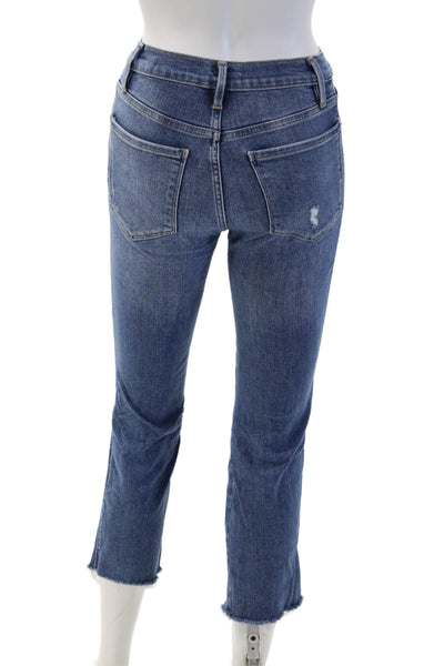 Frame Women Cropped Straight Jeans Blue Mid Rise Button Size 24