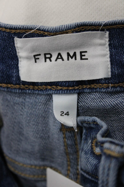 Frame Women Cropped Straight Jeans Blue Mid Rise Button Size 24