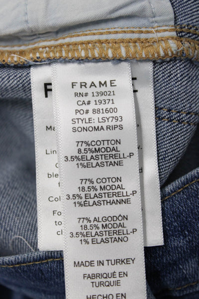 Frame Women Cropped Straight Jeans Blue Mid Rise Button Size 24
