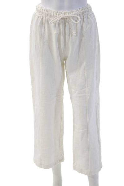 Zara Women Cropped Sweatpants White Drawstring Cotton Solid Beach Size S