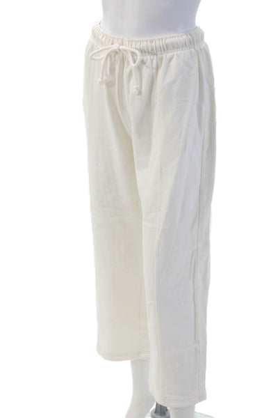 Zara Women Cropped Sweatpants White Drawstring Cotton Solid Beach Size S