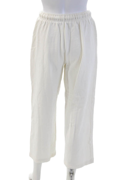 Zara Women Cropped Sweatpants White Drawstring Cotton Solid Beach Size S