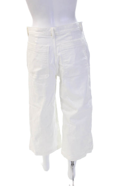 Everlane Unisex White Cropped Capri Pants Cotton Button Size 8