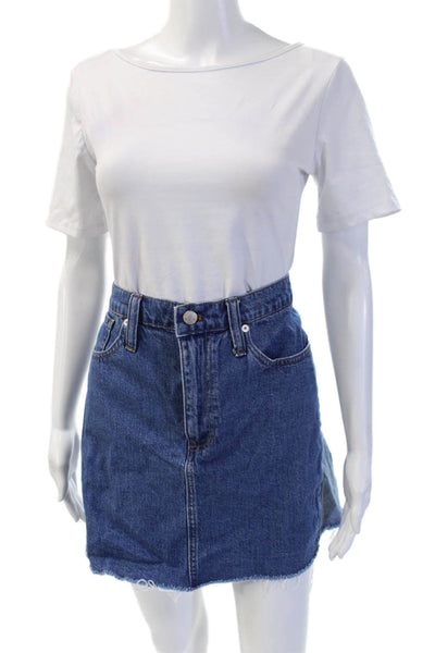 Madewell Women A-Line Mini Skirt Dark Blue 100% Cotton Short Size 30