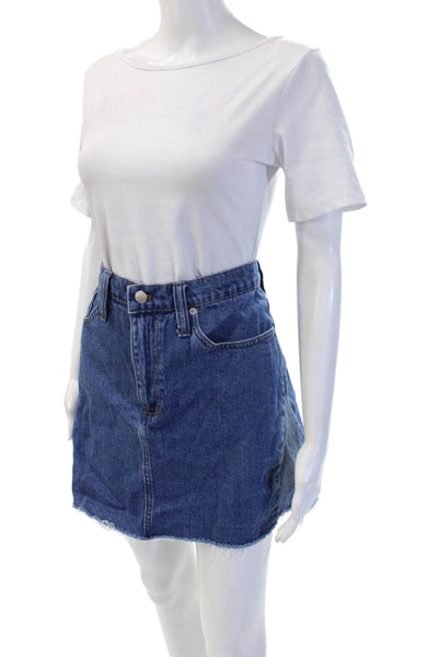Madewell Women A-Line Mini Skirt Dark Blue 100% Cotton Short Size 30