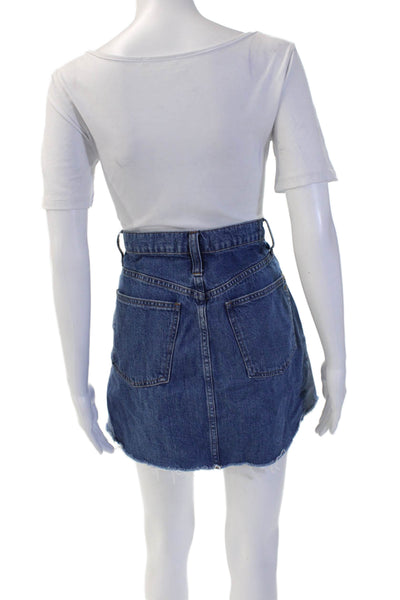Madewell Women A-Line Mini Skirt Dark Blue 100% Cotton Short Size 30