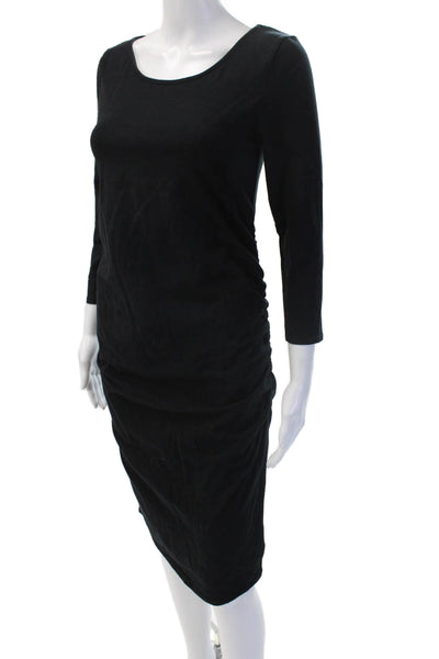 Isabel Womens Bodycon Sheath Black Maternity Dress 3/4 Sleeve Mid-Calf Size S