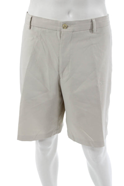 Peter Millar Mens Bermuda Chino Shorts Beige Polyester Button Classic Size 42