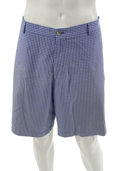 Peter Millar Mens Bermuda Shorts Blue Check Polyester Beach Size 42