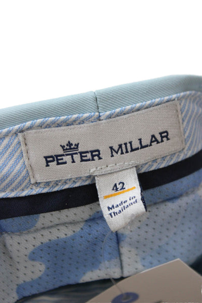 Peter Millar Mens Chino Shorts Light Blue Button Polyester Size 42