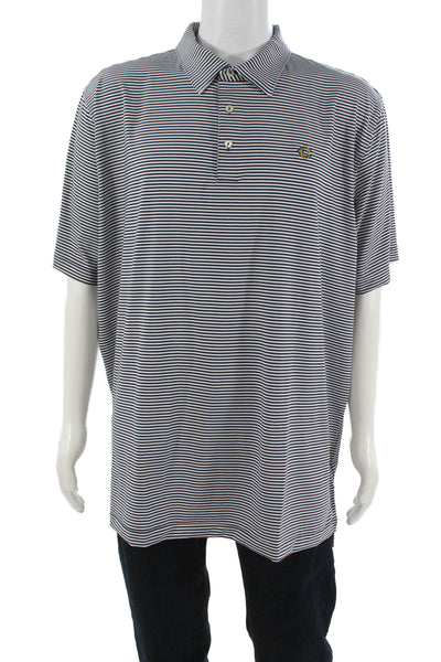 Peter Millar Mens Short Sleeve Collared Knit Striped Polo Shirt White Black 2XL