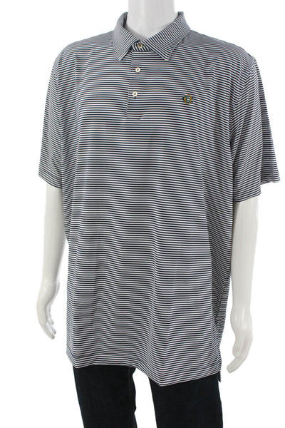Peter Millar Mens Short Sleeve Collared Knit Striped Polo Shirt White Black 2XL