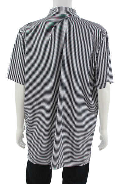 Peter Millar Mens Short Sleeve Collared Knit Striped Polo Shirt White Black 2XL