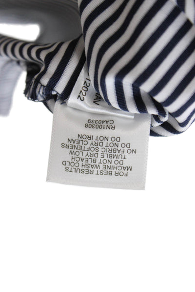 Peter Millar Mens Short Sleeve Collared Knit Striped Polo Shirt White Black 2XL