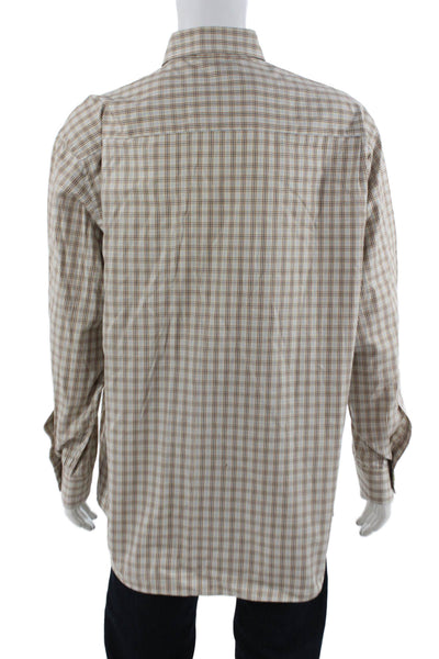 Ermenegildo Zegna Mens Button Front Collared Plaid Shirt Brown Blue Size 2XL