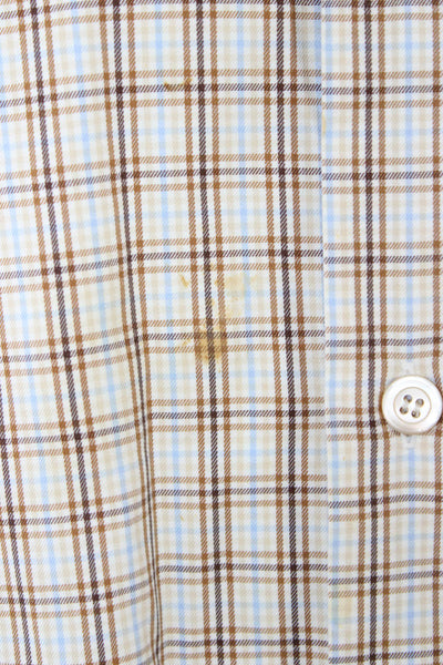 Ermenegildo Zegna Mens Button Front Collared Plaid Shirt Brown Blue Size 2XL