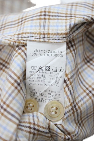 Ermenegildo Zegna Mens Button Front Collared Plaid Shirt Brown Blue Size 2XL