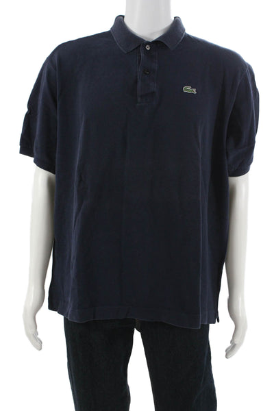 Lacoste Mens Short Sleeve Collared Logo Knit Polo Shirt Navy Cotton Size 9