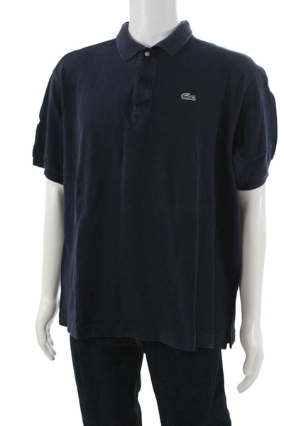 Lacoste Mens Short Sleeve Collared Logo Knit Polo Shirt Navy Cotton Size 9