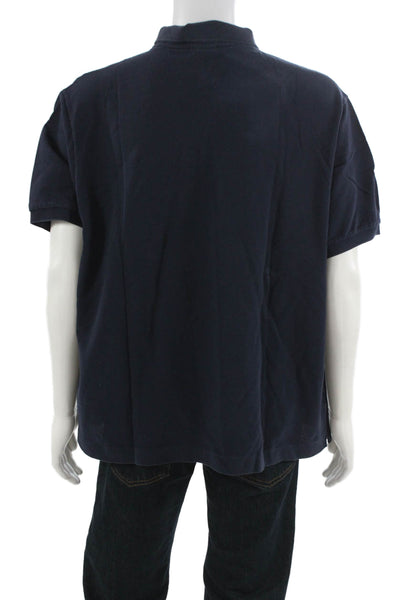 Lacoste Mens Short Sleeve Collared Logo Knit Polo Shirt Navy Cotton Size 9