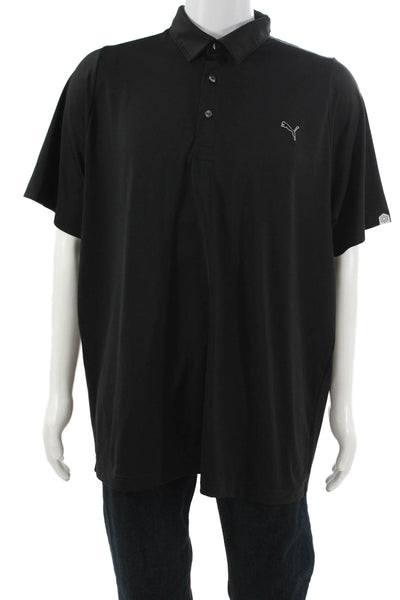 Puma Mens Short Sleeve Collared Knit Logo Polo Shirt Black Size 2XL