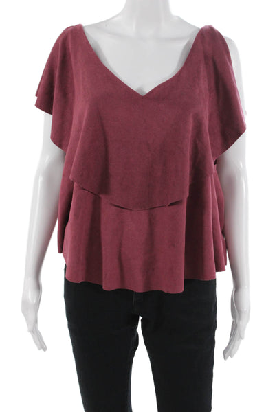 She + Sky Womens Purple V Neck Short Sleeve Silk Lurex Boho Blouse Size L