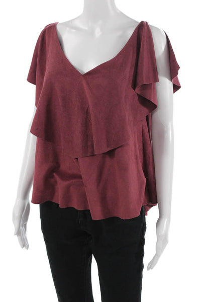 She + Sky Womens Purple V Neck Short Sleeve Silk Lurex Boho Blouse Size L