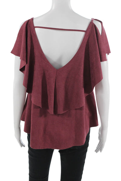 She + Sky Womens Purple V Neck Short Sleeve Silk Lurex Boho Blouse Size L