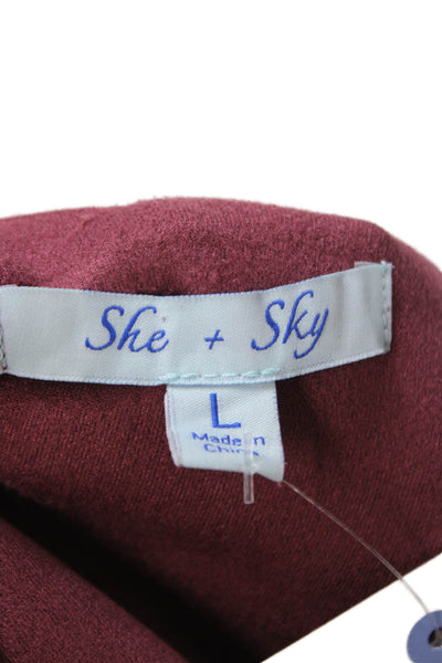 She + Sky Womens Purple V Neck Short Sleeve Silk Lurex Boho Blouse Size L