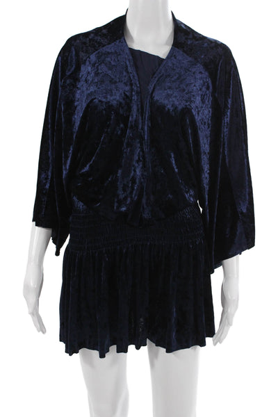 Skylar + Madison Womens Dark Blue Short Jumpsuit 3/4 Sleeve Round Neck Size L