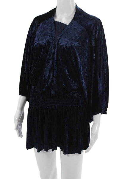 Skylar + Madison Womens Dark Blue Short Jumpsuit 3/4 Sleeve Round Neck Size L