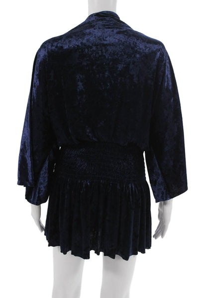 Skylar + Madison Womens Dark Blue Short Jumpsuit 3/4 Sleeve Round Neck Size L